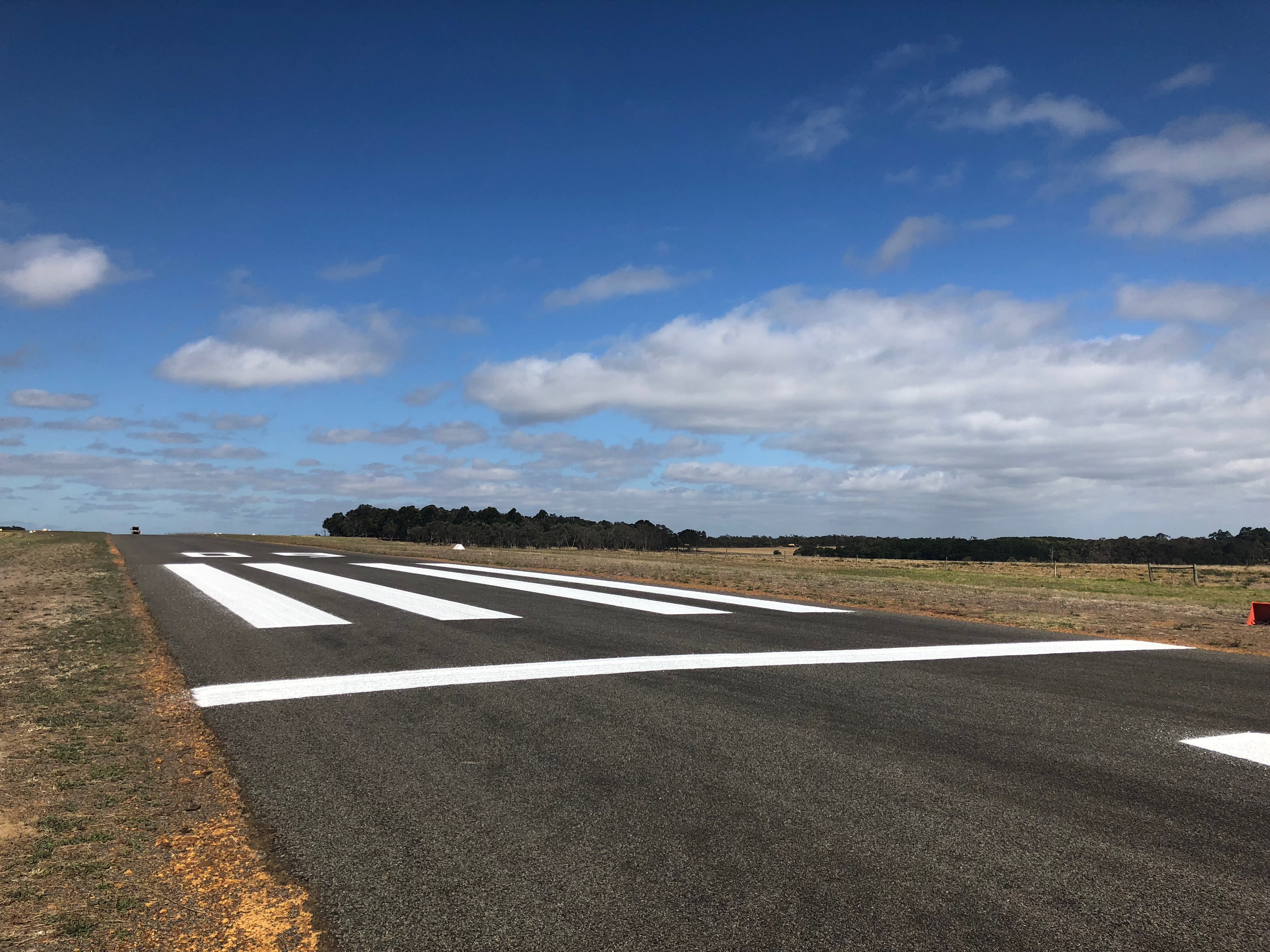 Freshly painted runway markings